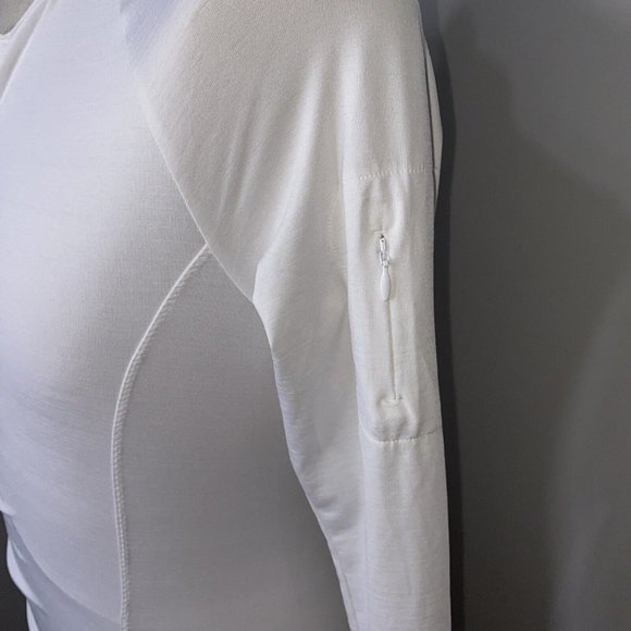Athleta Womens Shirt Sz S White 1/4 Zip Neck Top Ruched Athletic Long Sleeve - Picture 5 of 9